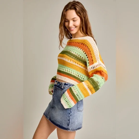 Multicolor Striped Crochet Knit Sweater Top - Picture 4 of 6